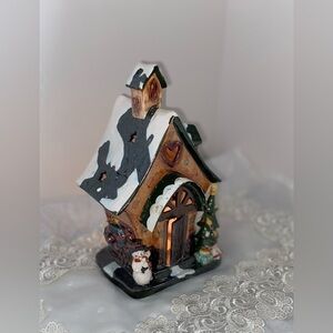 3/75$ Vintage Porcelain Christmas house candle holder with original package‎ box